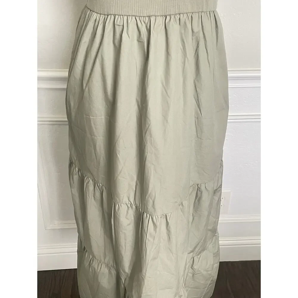 Tiered Tank Midi Dress Olive Sage Green